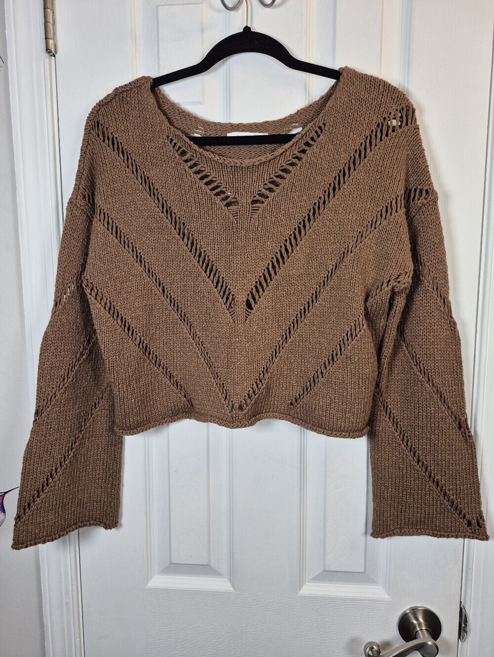 Mustard Seed Chocolate Brown 100% Cotton Sweater S Espresso Runway Chic